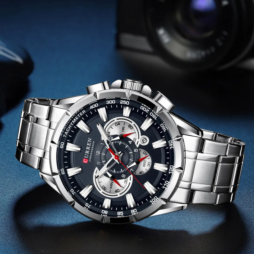 CURREN Men's Watch Fashion Sport Quartz Chronograph Waterproof Luxury Wristwatches with Luminous Hands