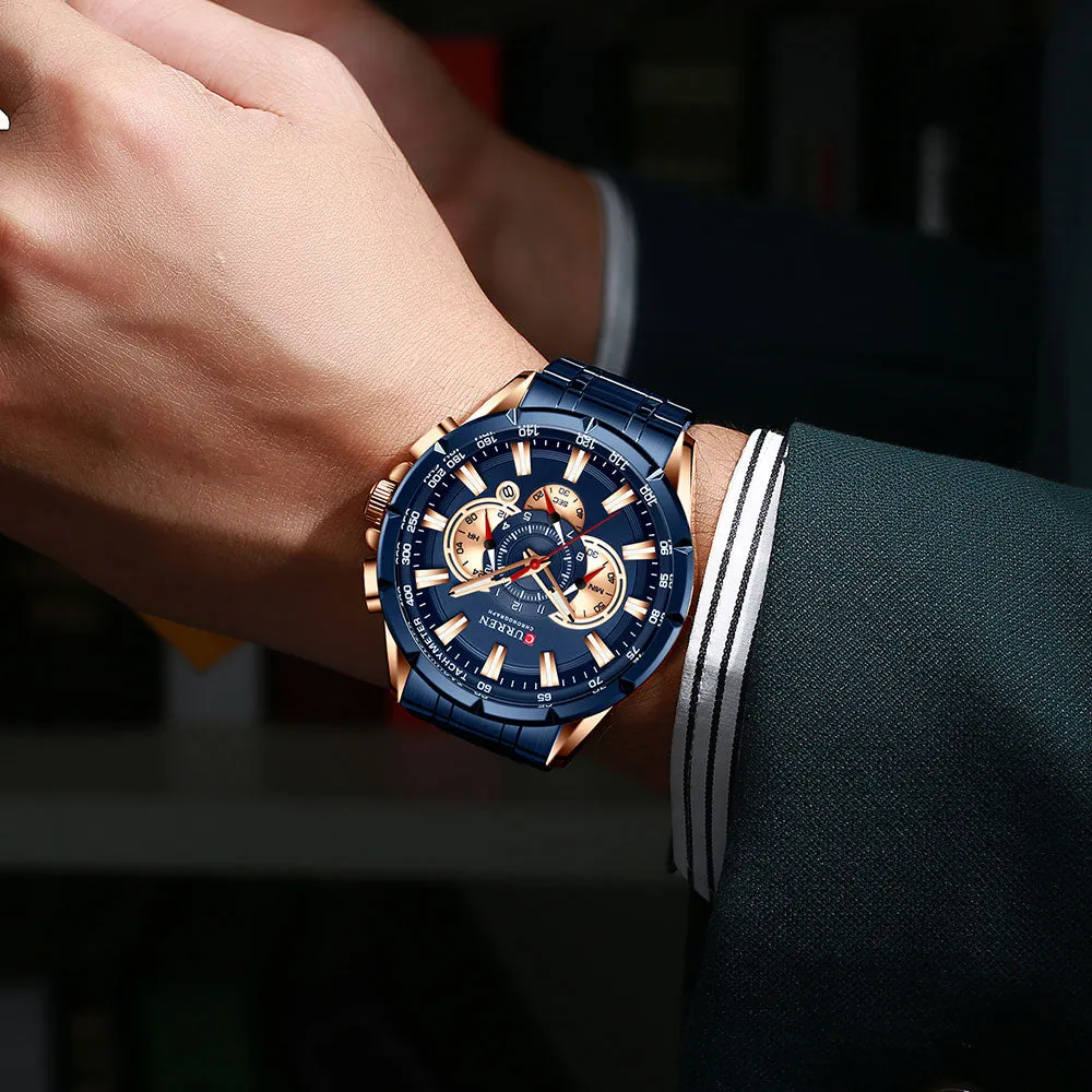 CURREN Men's Watch Fashion Sport Quartz Chronograph Waterproof Luxury Wristwatches with Luminous Hands
