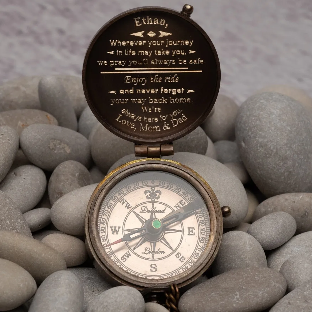 Custom Compass Gift for Son, Personalized Working Compass for Grandson