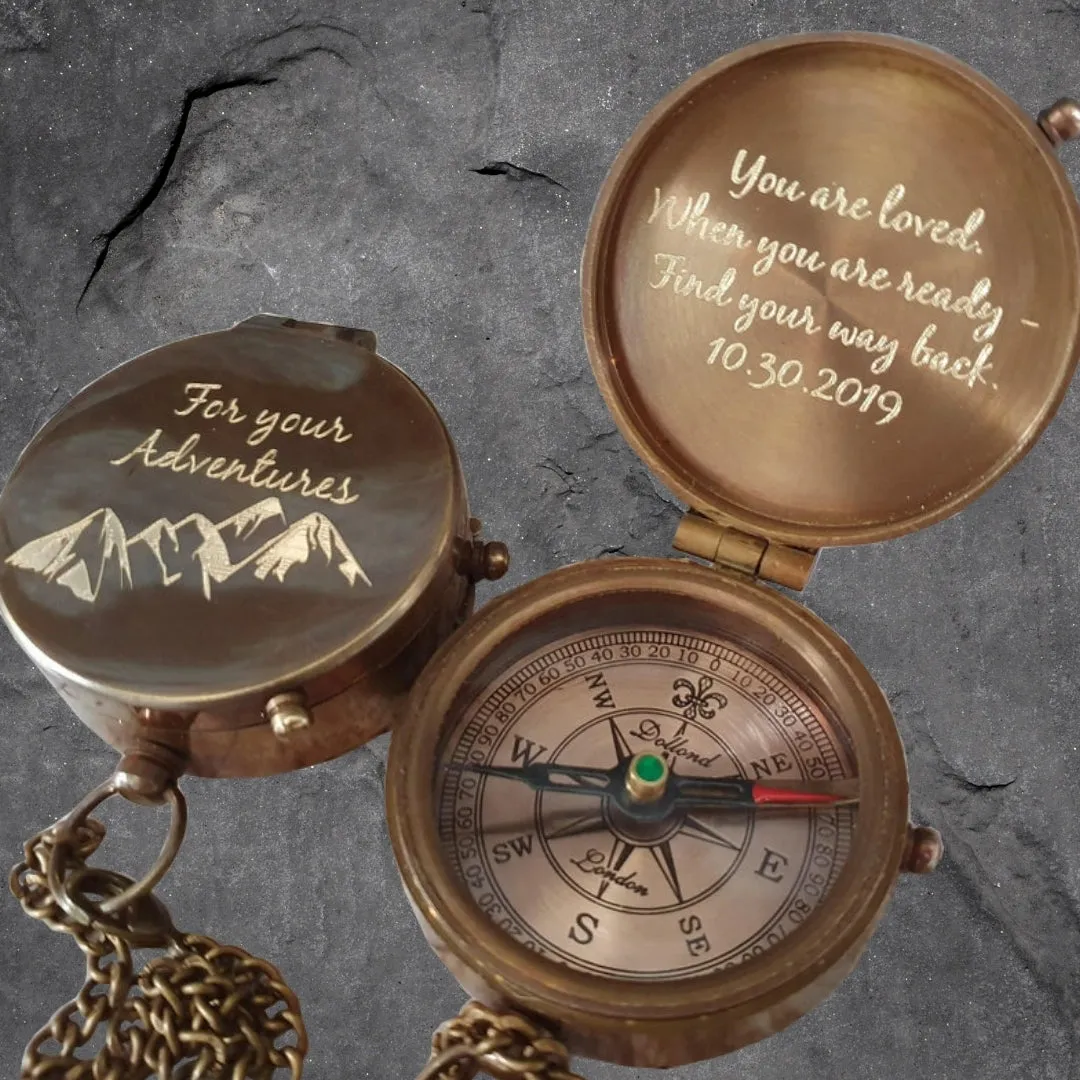 Custom Engraved Working Handmade Antique Brass Compass Gift for Men