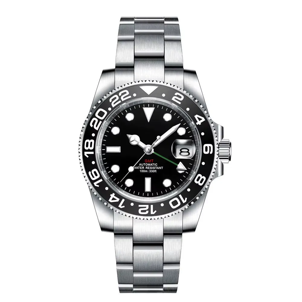 Custom Logo New Luxury NH34 Mechanical Wristwatch Stainless Steel GMT Watch Sapphire Glass Top Brand Men Watches Reloj Hombre