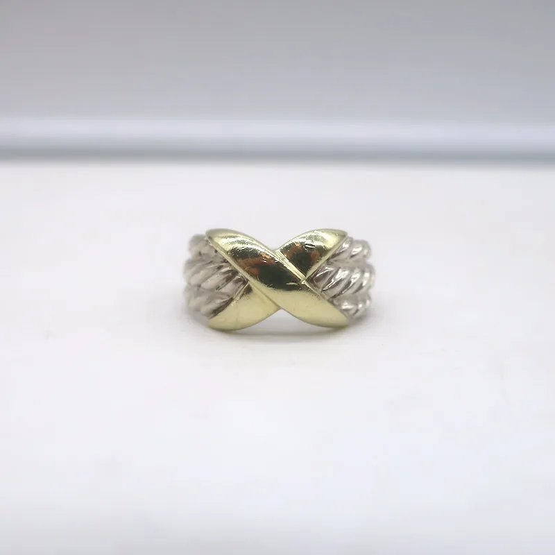 David Yurman Triple Row X Crossover Ring Sterling Silver & 14k Gold Size 7
