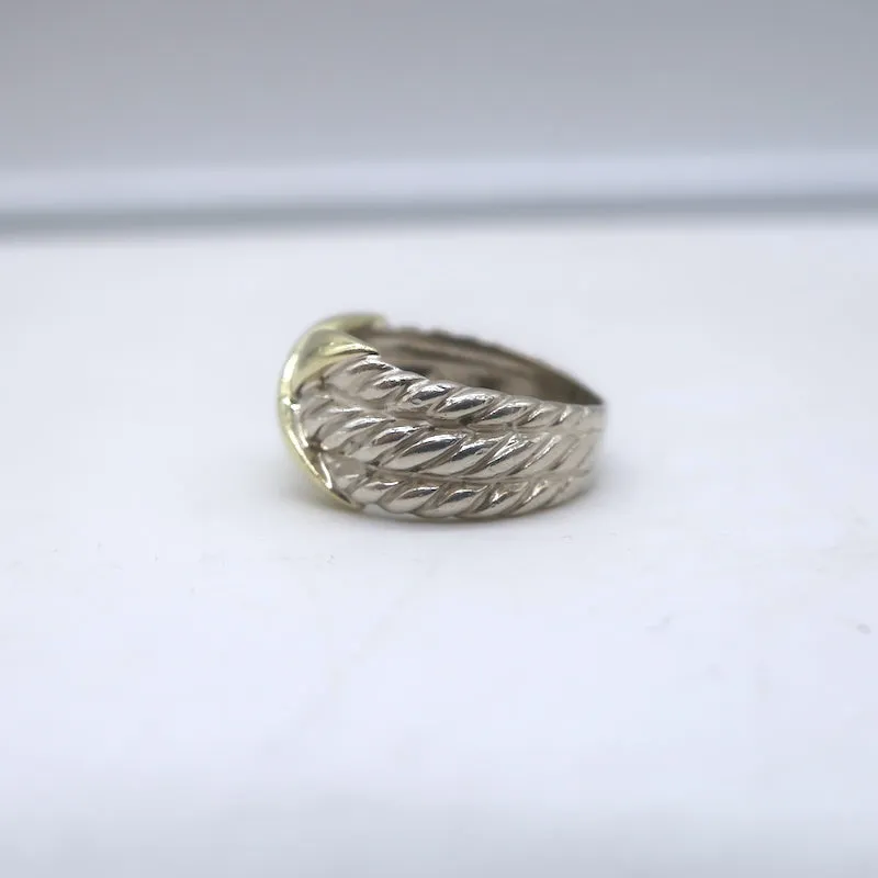 David Yurman Triple Row X Crossover Ring Sterling Silver & 14k Gold Size 7