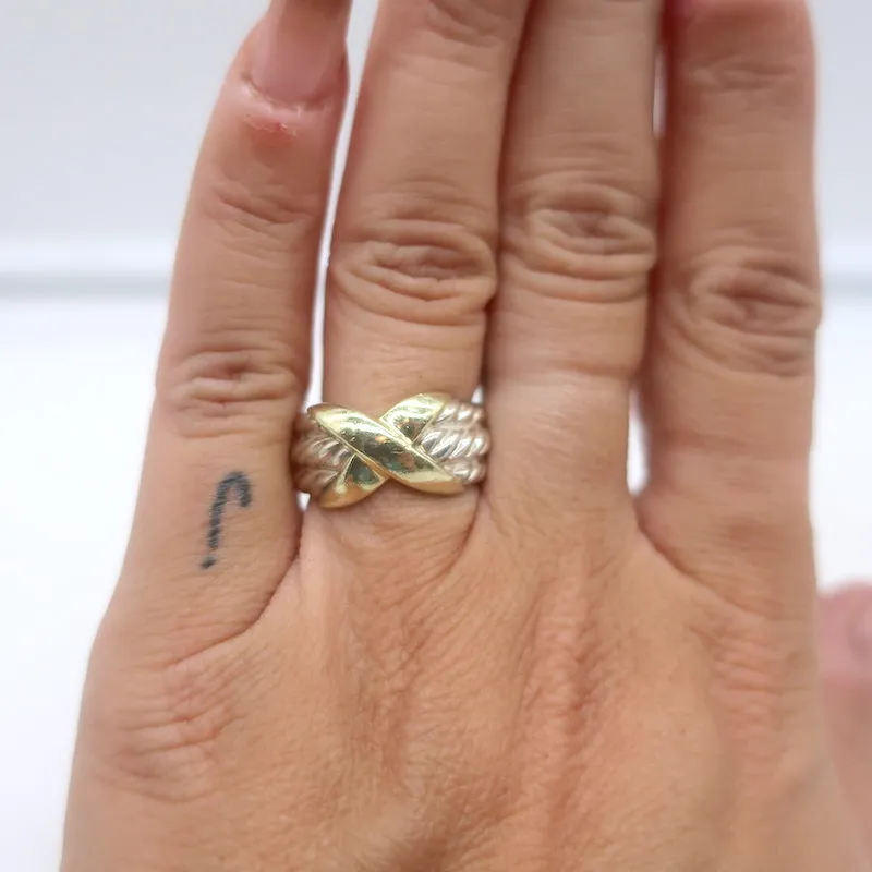 David Yurman Triple Row X Crossover Ring Sterling Silver & 14k Gold Size 7