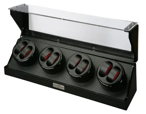 Diplomat Black Wood Eight Watch Winder with Carbon Fiber Interior