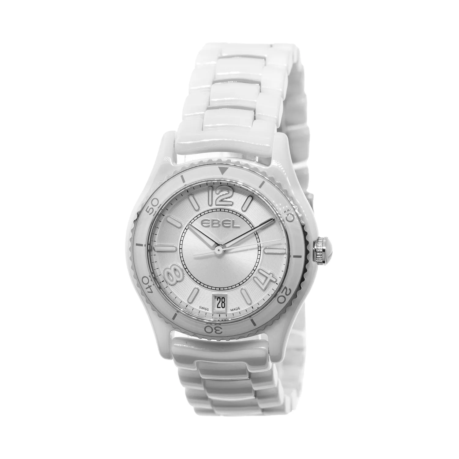 Ebel X-1 Ceramic 34mm Silver Arabic Dial White Ceramic Bezel 1216129