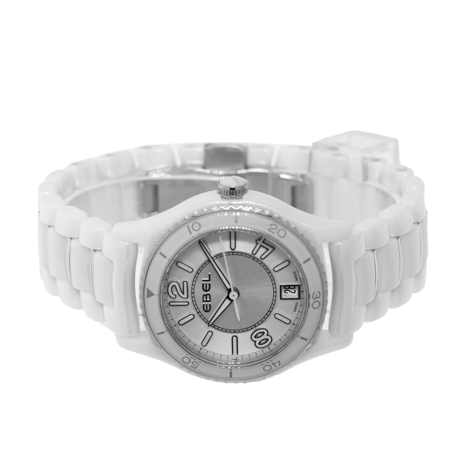 Ebel X-1 Ceramic 34mm Silver Arabic Dial White Ceramic Bezel 1216129