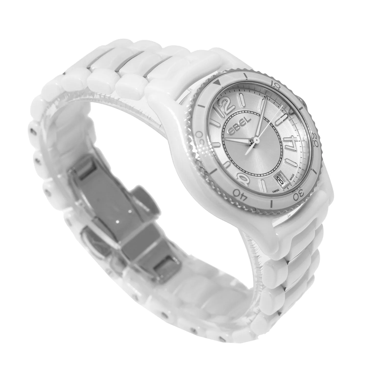 Ebel X-1 Ceramic 34mm Silver Arabic Dial White Ceramic Bezel 1216129
