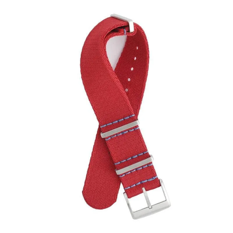 Eco-Friendly Nylon Military Watch Strap -  Red Light Blue Stitches