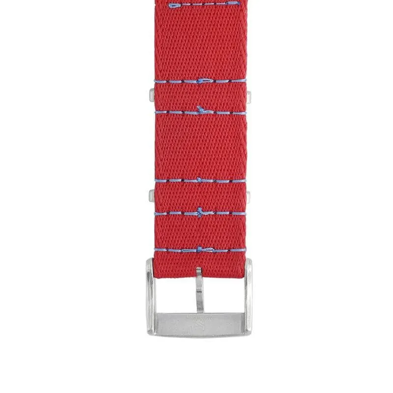 Eco-Friendly Nylon Military Watch Strap -  Red Light Blue Stitches
