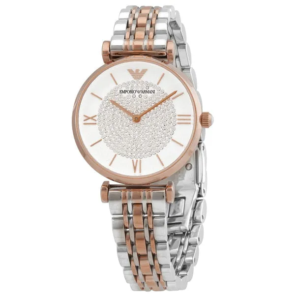 EMPORIO ARMANI Retro Two-Tone Stainless Steel White Dial Quartz Watch for Ladies - AR80035