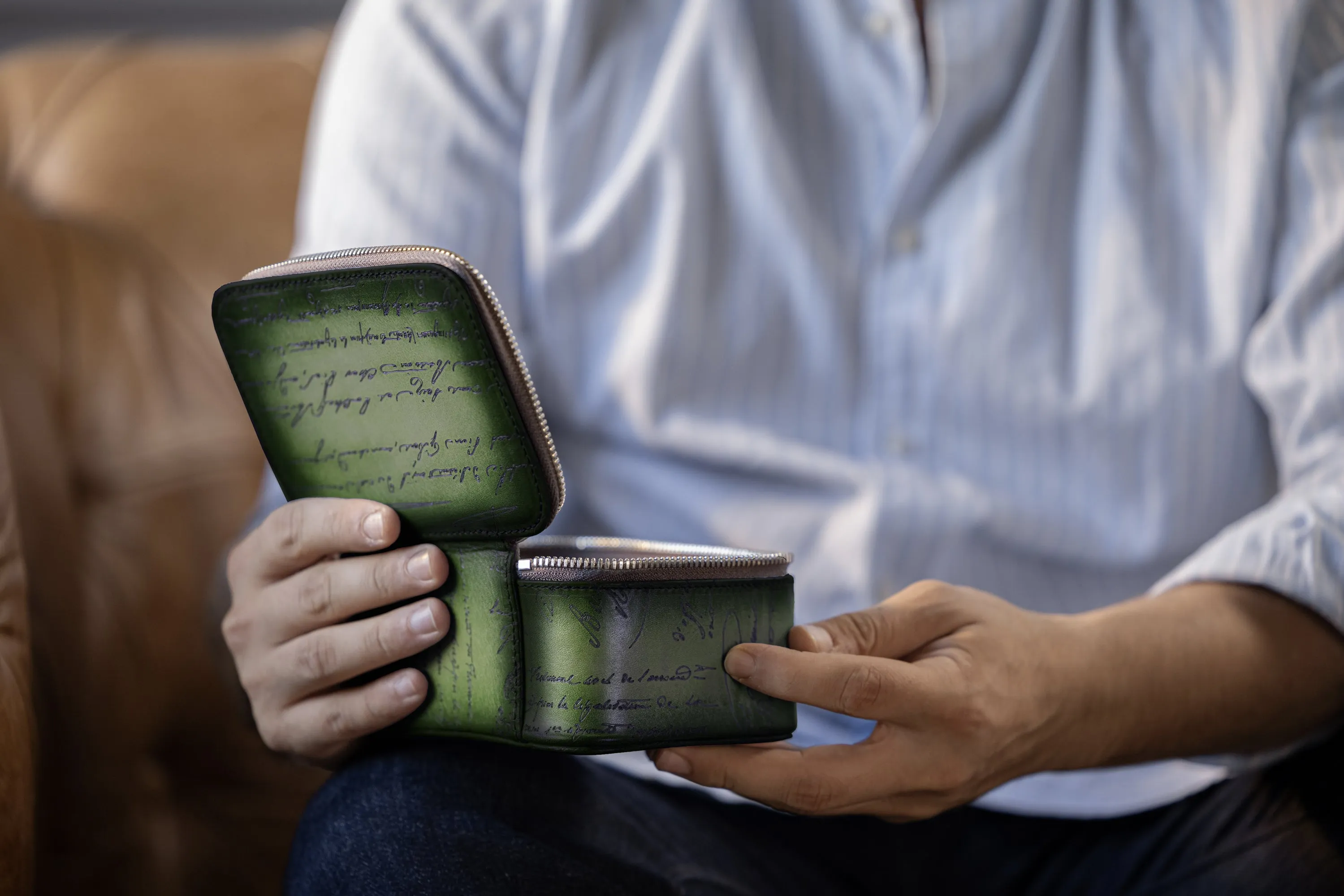 Ephesus Watch Case - Parchment Patina Green For 2 Watches