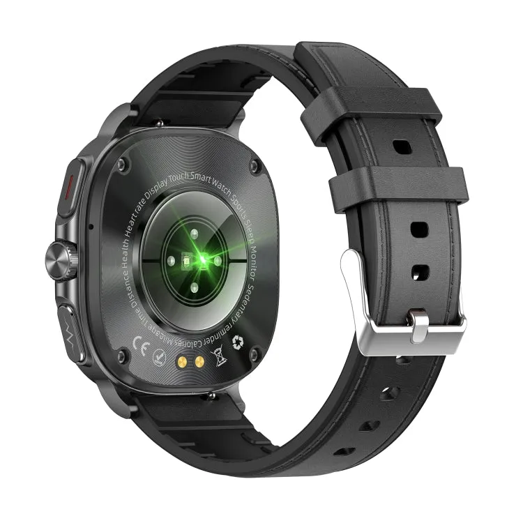 ET492 1.43 inch AMOLED Screen Leather Strap Smart Watch Supports ECG/Blood Sugar Monitoring(Black)