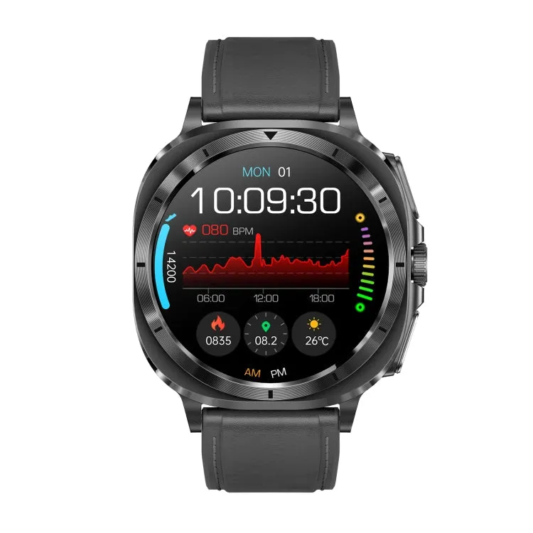 ET492 1.43 inch AMOLED Screen Leather Strap Smart Watch Supports ECG/Blood Sugar Monitoring(Black)