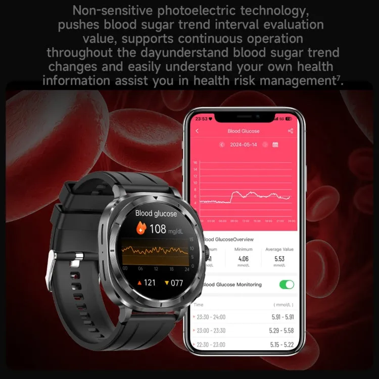 ET492 1.43 inch AMOLED Screen Silicone Strap Smart Watch Supports ECG/Blood Sugar Monitoring(Black)