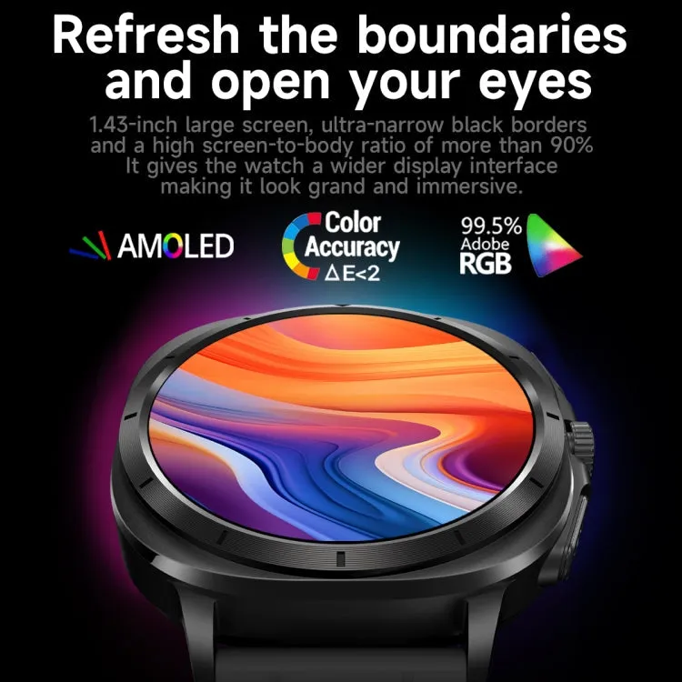 ET492 1.43 inch AMOLED Screen Silicone Strap Smart Watch Supports ECG/Blood Sugar Monitoring(Black)