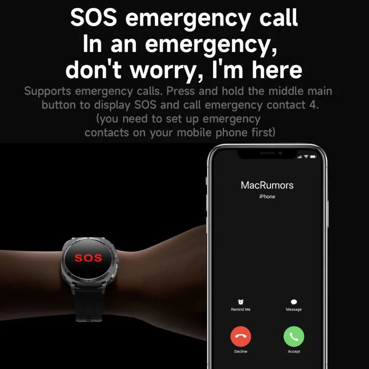 ET492 1.43 inch AMOLED Screen Silicone Strap Smart Watch Supports ECG/Blood Sugar Monitoring(Black)