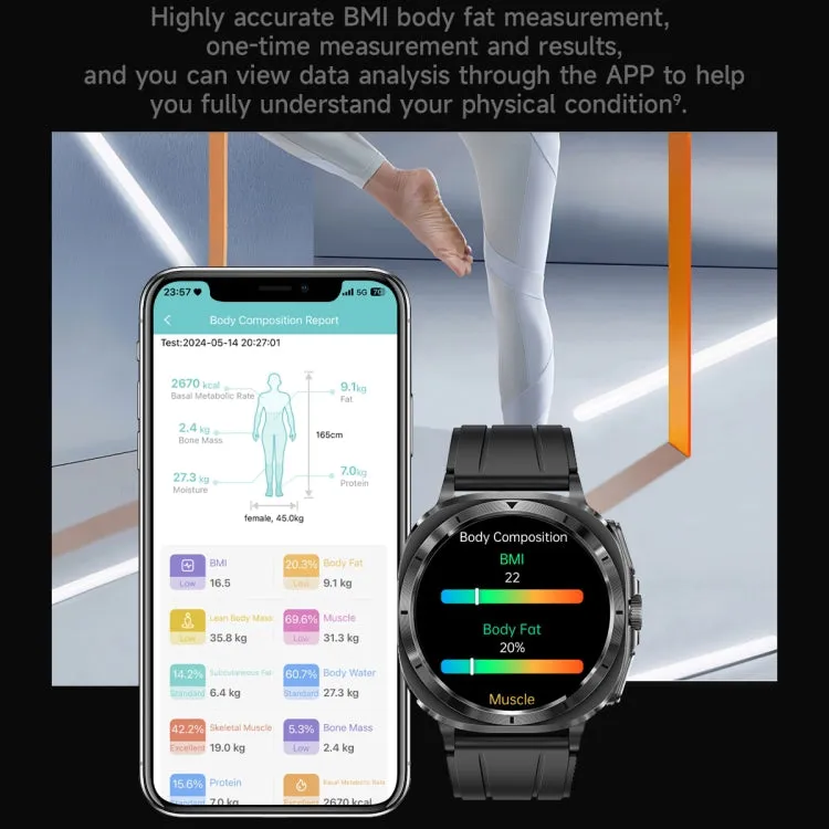 ET492 1.43 inch AMOLED Screen Silicone Strap Smart Watch Supports ECG/Blood Sugar Monitoring(Black)
