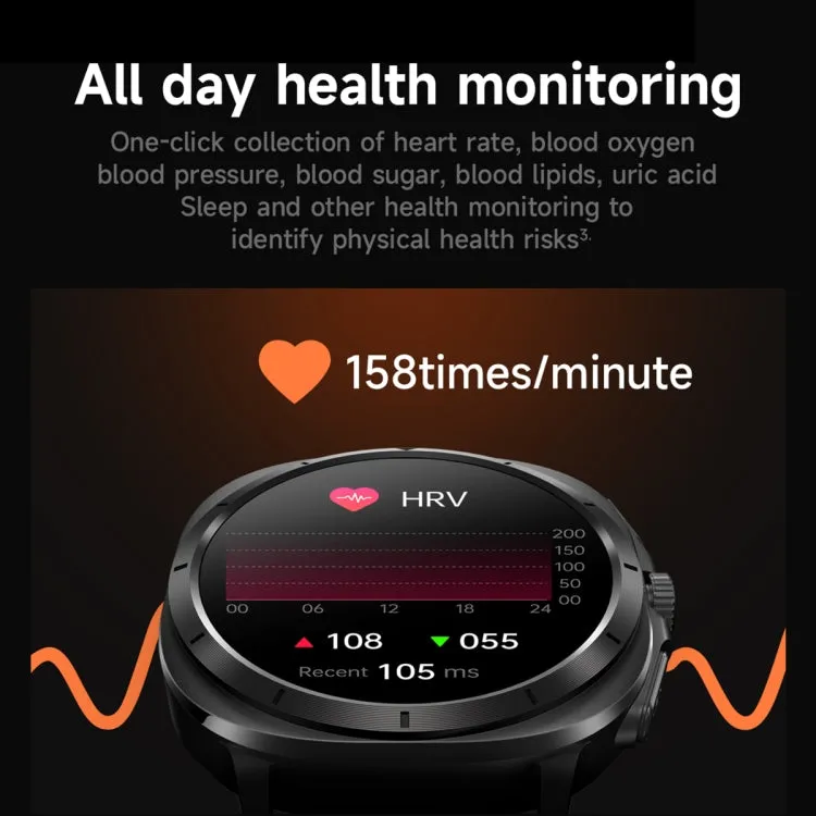 ET492 1.43 inch AMOLED Screen Silicone Strap Smart Watch Supports ECG/Blood Sugar Monitoring(Black)
