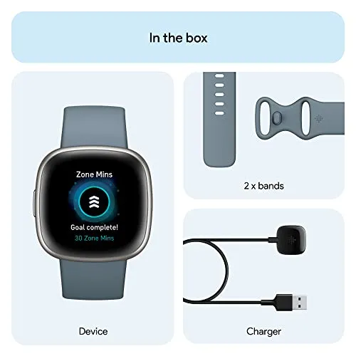 Fitbit Versa 4 Fitness Watch (Waterfall Blue / Platinum Aluminium) with 6-Month Premium Membership