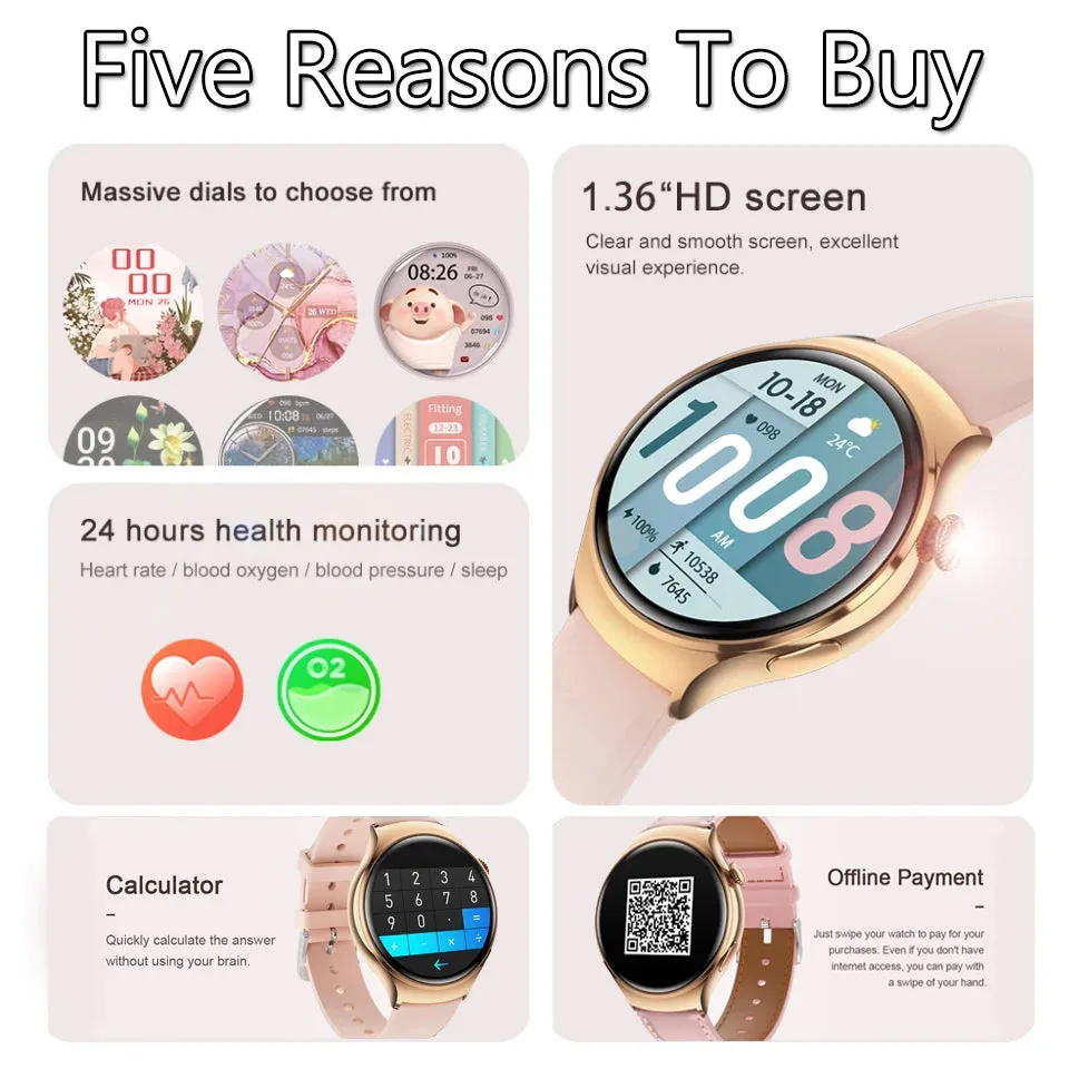 For Huawei GT4 Mini Smart Watch Woman Watch 4 AMOLED HD Screen Bluetooth Call GPS NFC Heart rate BloodSugar SmartWatch 2024 New