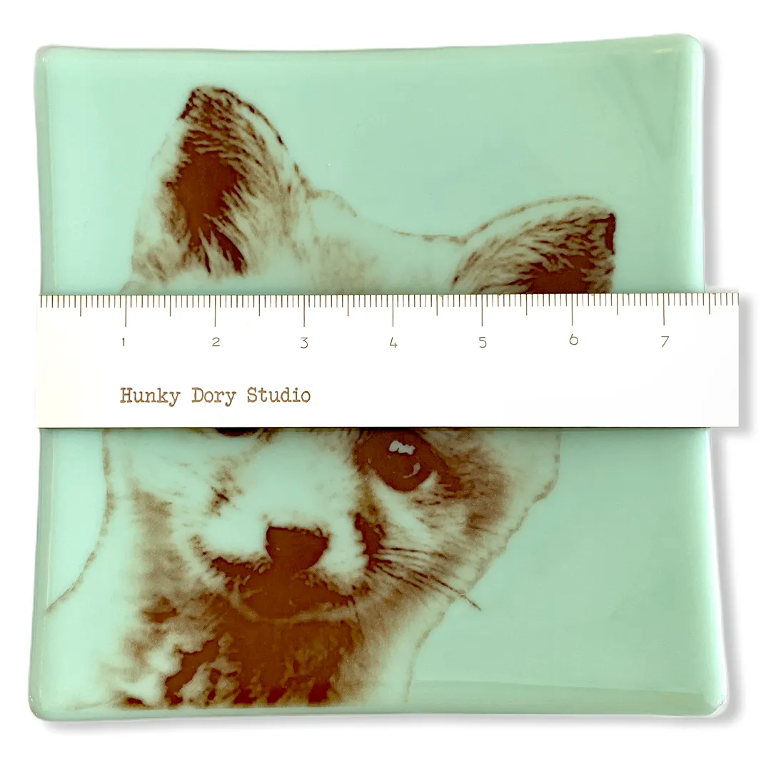 Fox Baby Tray 7.5" Mint Green Glass