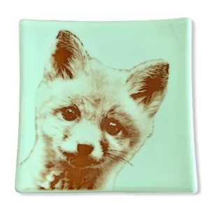 Fox Baby Tray 7.5" Mint Green Glass