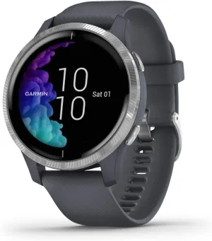 Garmin Venu, GPS Smartwatch with Bright Touchscreen Display, Features Music, Body Energy Monitoring, Animated Workouts, Pulse Ox Sensors and More, Granite Blue and Silver