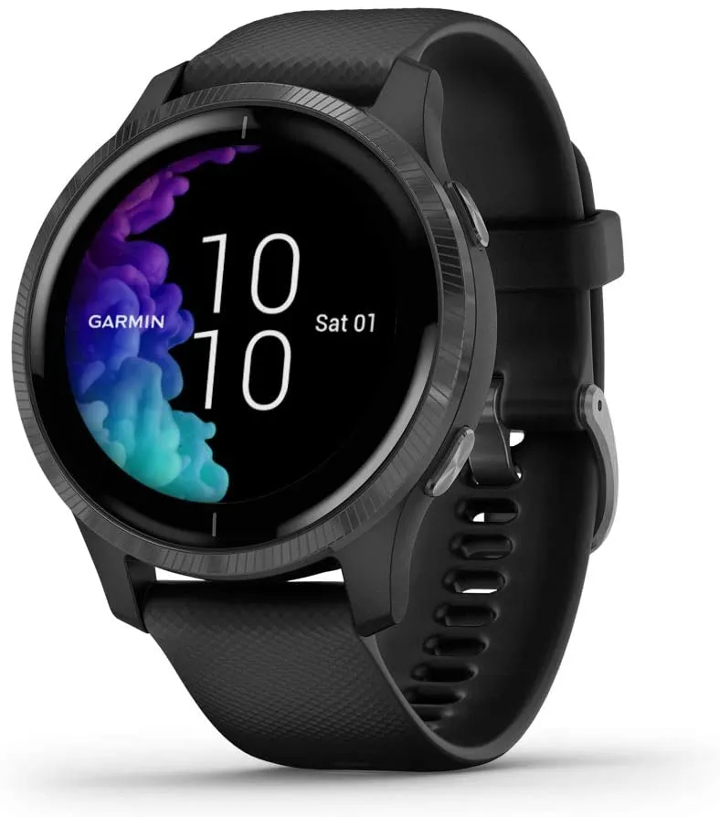 Garmin Venu, GPS Smartwatch with Bright Touchscreen Display, Features Music, Body Energy Monitoring, Animated Workouts, Pulse Ox Sensors and More, Granite Blue and Silver