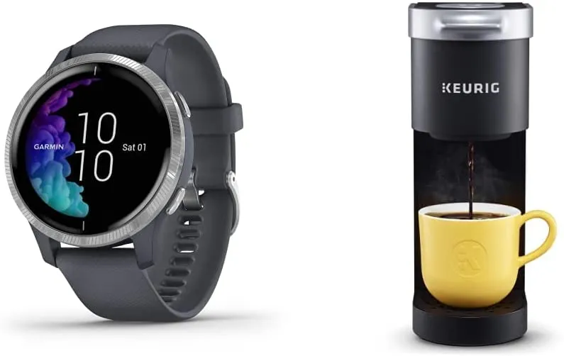 Garmin Venu, GPS Smartwatch with Bright Touchscreen Display, Features Music, Body Energy Monitoring, Animated Workouts, Pulse Ox Sensors and More, Granite Blue and Silver