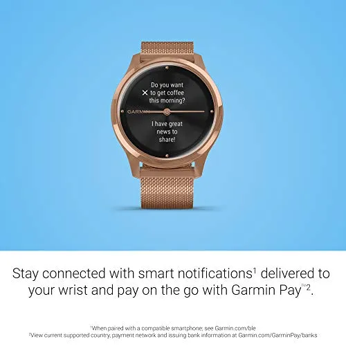 Garmin vívomove Luxe, Hybrid Smartwatch with Real Watch Hands and Hidden Color Touchscreen Displays, Rose Gold with Rose Gold Milanese Band