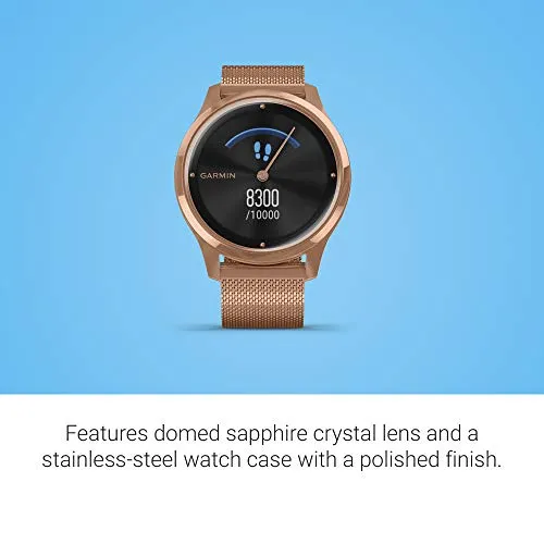 Garmin vívomove Luxe, Hybrid Smartwatch with Real Watch Hands and Hidden Color Touchscreen Displays, Rose Gold with Rose Gold Milanese Band