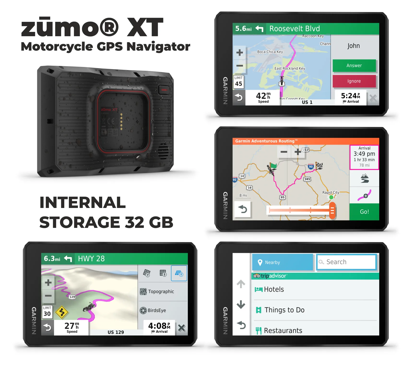 Garmin Zumo XT, All-Terrain Motorcycle GPS Navigation, 5.5-in Ultrabright and Rain-Resistant Display with Wearable4U Power Pack Bundle