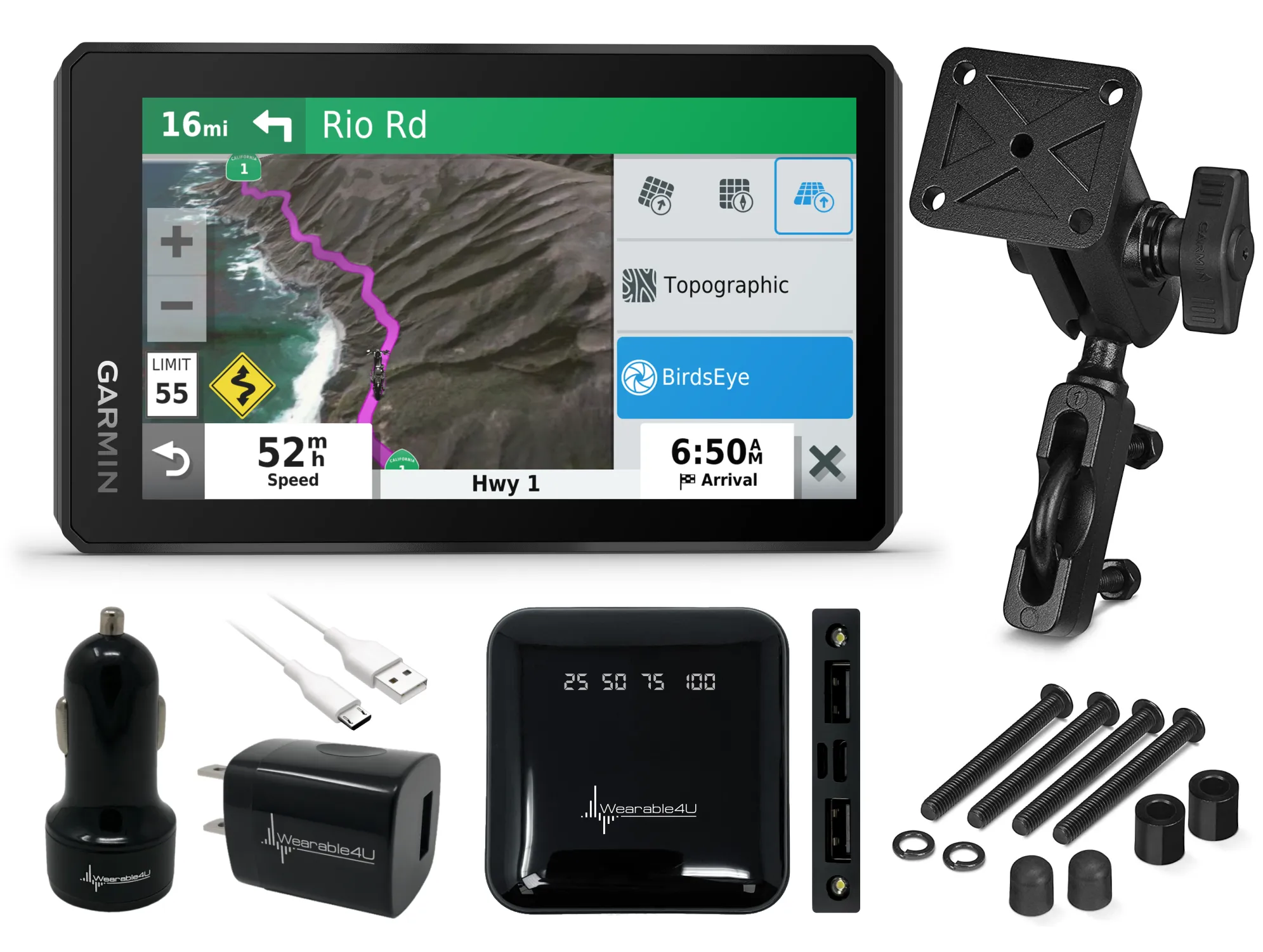 Garmin Zumo XT, All-Terrain Motorcycle GPS Navigation, 5.5-in Ultrabright and Rain-Resistant Display with Wearable4U Power Pack Bundle