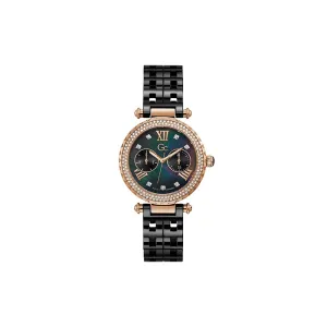 Gc Ladies Quartz Watch Rosegold Plated Steel Case With Swarovski Stones On The BezelÂ & Black Mother Of Pearl Dial