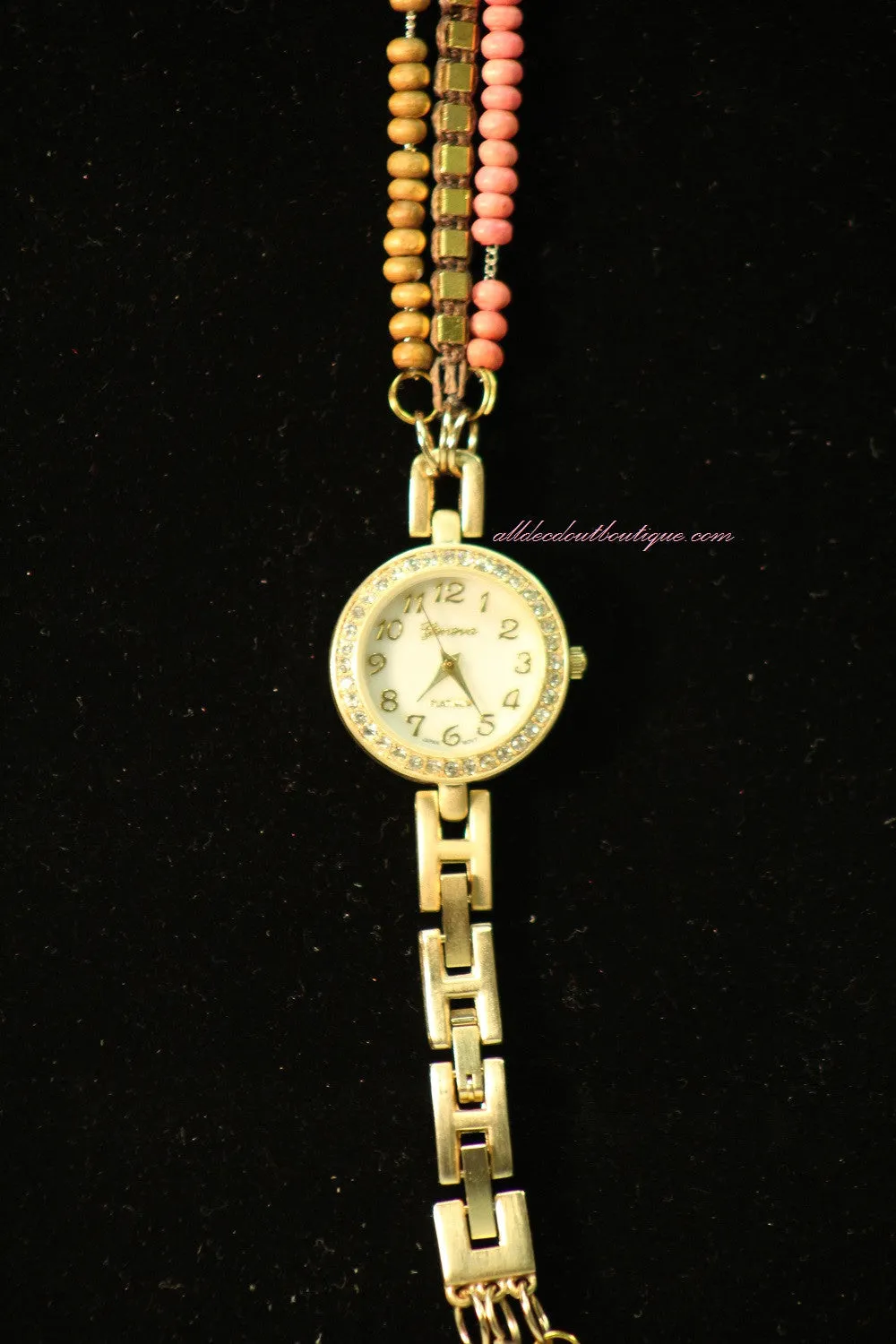 Gold/White Brown & Pink w/ Crystal | Metal Band w/ Clasp