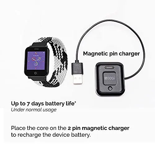 GOQii Smart Vital Junior for kids fitness, SpO2, body temperature and sleep tracker with 3 months personal coaching subscription (Zebra Black)