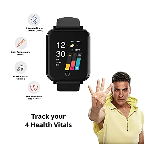 GOQii Smart Vital Plus 1.57'' Full Touch HD Display with SpO2, Body Temperature, Blood Pressure, Heart Rate, Women Care and 3 Months Personal Coaching (Black)