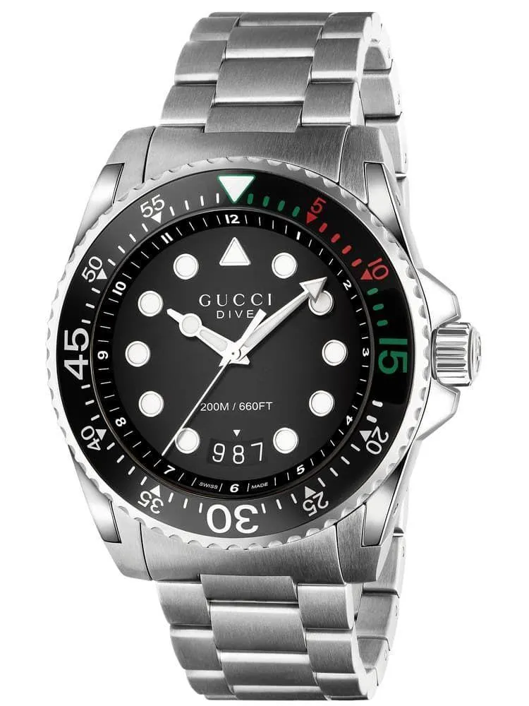 Gucci Dive XL Stainless Steel Black Dial Quartz Men's Watch YA136208A