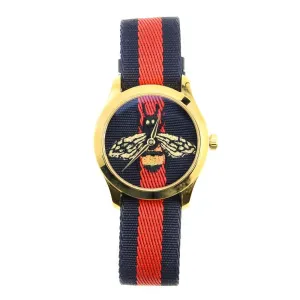 Gucci YA126451A G-Timeless Black & Green Bee Fabric Strap 38mm Mens Watch