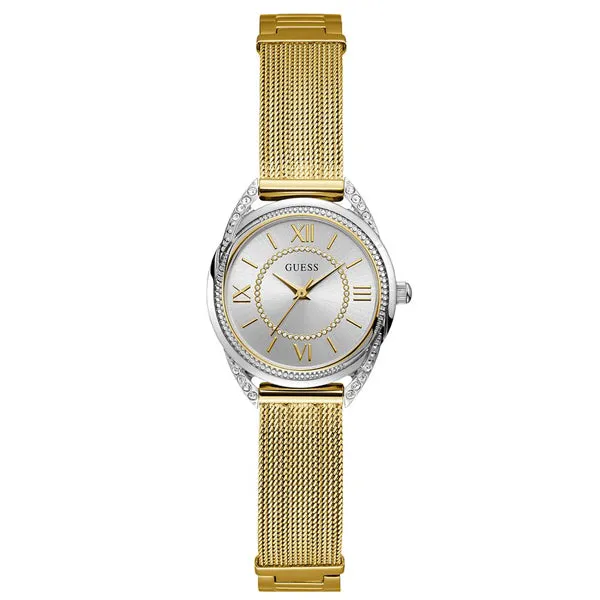 Guess Whisper Gold Mesh Bracelet Silver Dial Quartz Watch for Ladies - W1084L2