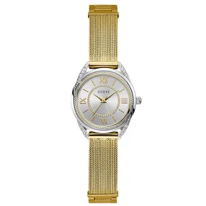 Guess Whisper Gold Mesh Bracelet Silver Dial Quartz Watch for Ladies - W1084L2