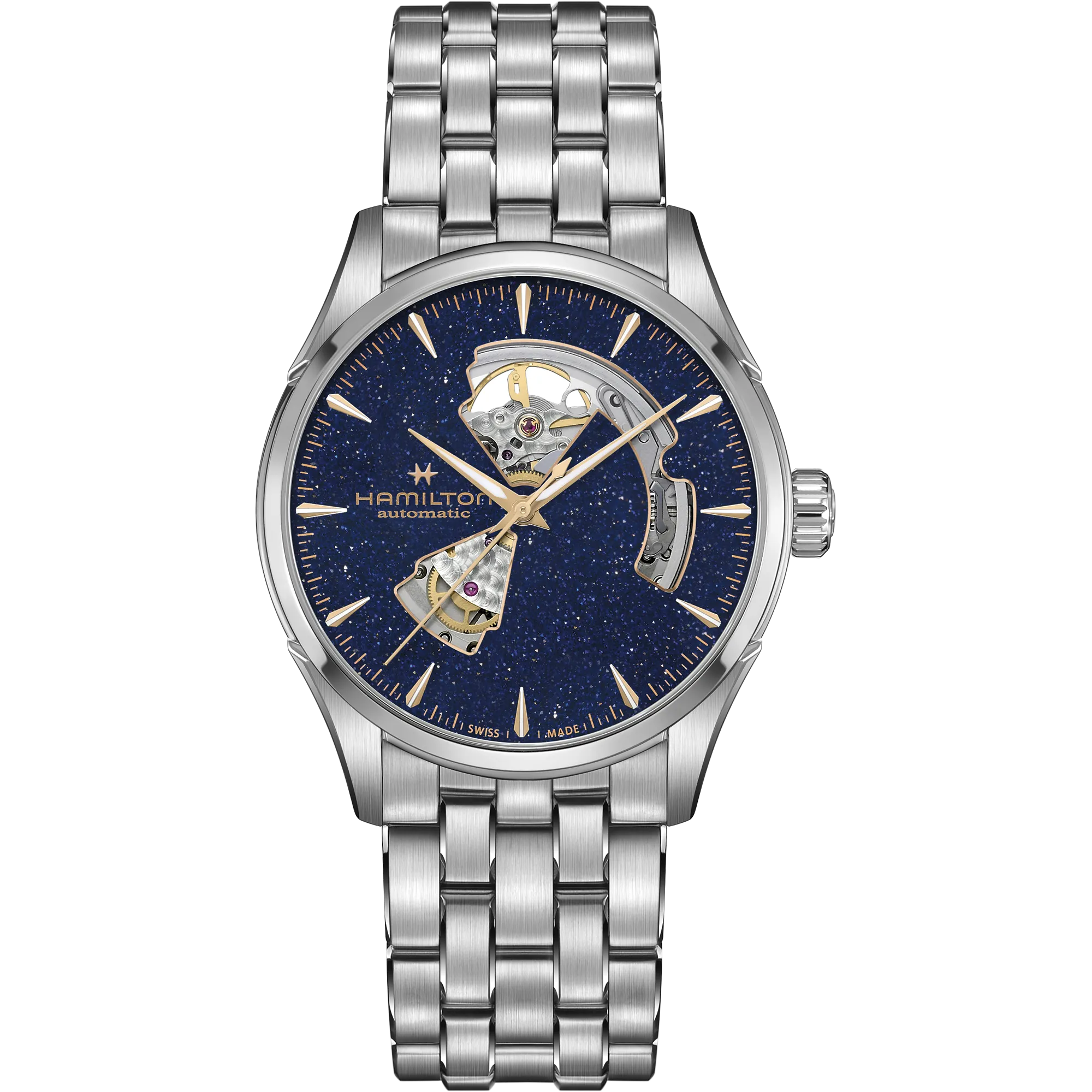Hamilton Jazzmaster Open Heart Midnight Blue with Gold Dust Auto on Bracelet 42mm