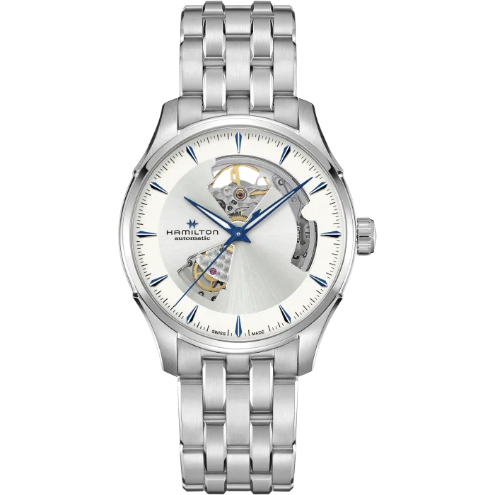 Hamilton Jazzmaster Open Heart Silver with Blue Auto on Bracelet 40mm