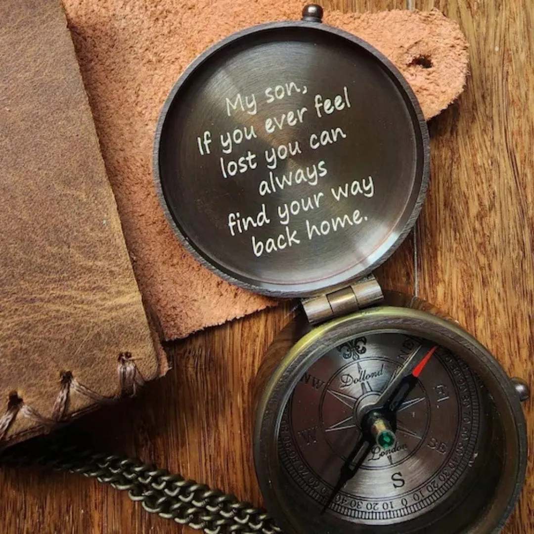 Handwriting Engraved Compass Gift for Men, Personalized Working Pocket Compass