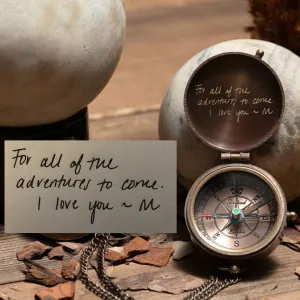 Handwriting Engraved Compass Gift for Men, Personalized Working Pocket Compass