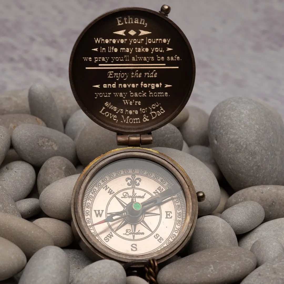 Handwriting Engraved Compass Gift for Men, Personalized Working Pocket Compass