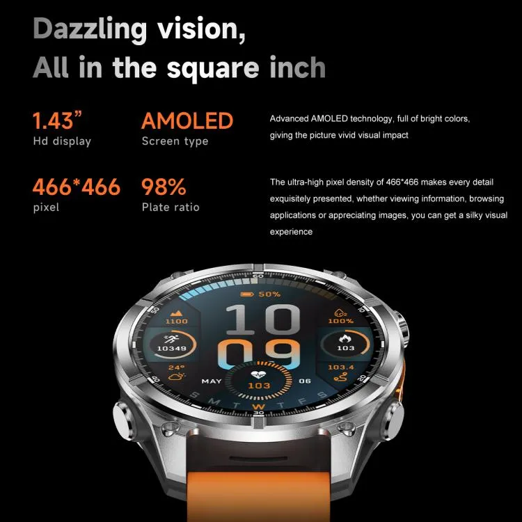 HD300 1.43 inch AMOLED Screen Silicone Strap Sports Smart Watch Supports Blood Oxygen Detection(Black)