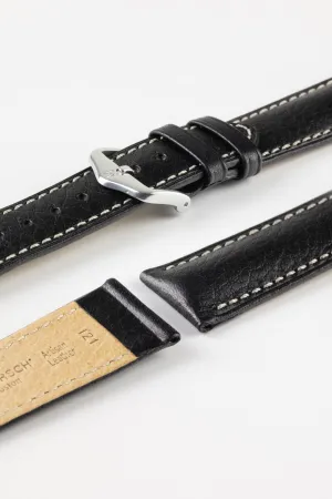 Hirsch BOSTON NQR Buffalo Calfskin Leather Watch Strap in BLACK