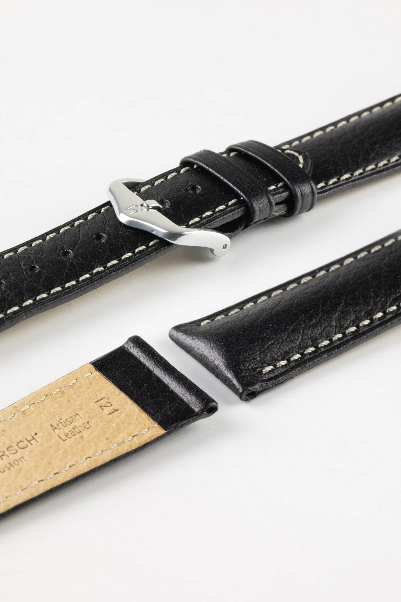 Hirsch BOSTON NQR Buffalo Calfskin Leather Watch Strap in BLACK